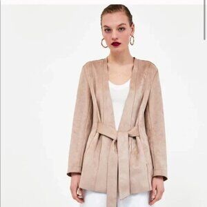 Zara | Pink faux suede tie-front cardigan | M
